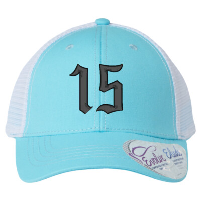 Ladies "Charlie" - #15 - Embroidered Modern Trucker Cap  - Black Thread Thumbnail