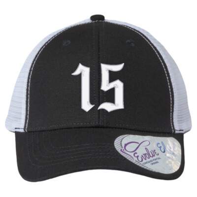 Ladies "Charlie" - #15 - Embroidered Modern Trucker Cap  - White thread Thumbnail